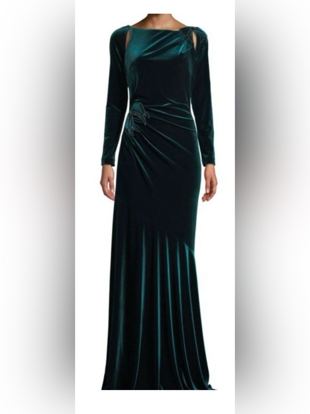Teri Jon Emerald Green Velvet Long Sleeve Evening Gown Navy Blue pic for inf onl